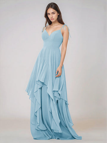 Classy Plain V Neck A-line Chiffon Bridesmaid Dress With Ruffle