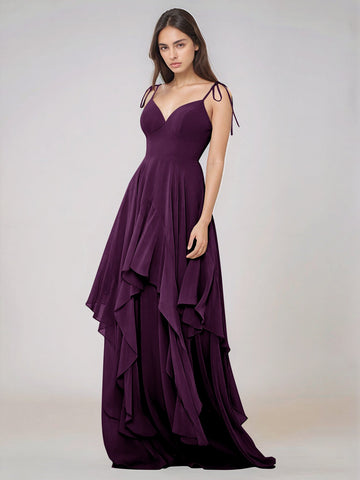 Classy Plain V Neck A-line Chiffon Bridesmaid Dress With Ruffle