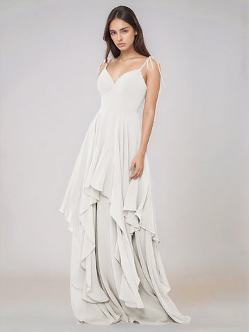 Classy Plain V Neck A-line Chiffon Bridesmaid Dress With Ruffle