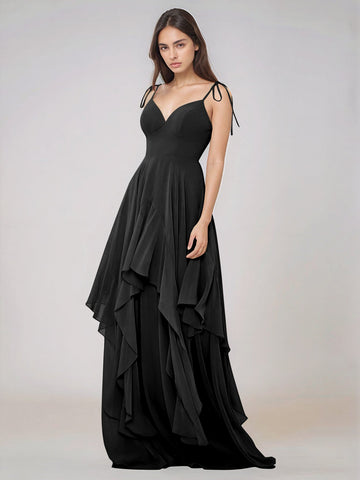 Classy Plain V Neck A-line Chiffon Bridesmaid Dress With Ruffle