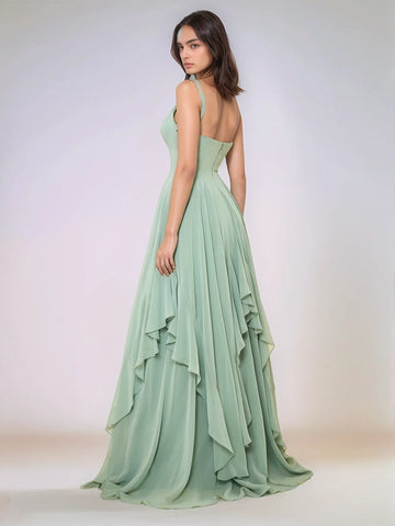 Classy Plain V Neck A-line Chiffon Bridesmaid Dress With Ruffle