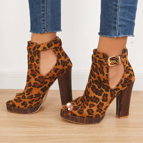 Platform Peep Toe Ankle Booties Chunky Block Heel Dress Boots
