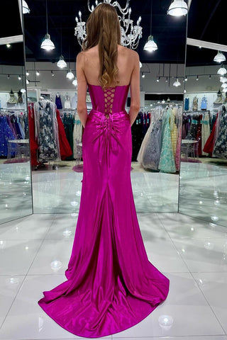 Strapless Twist-Front Mermaid Long Dress with Slit