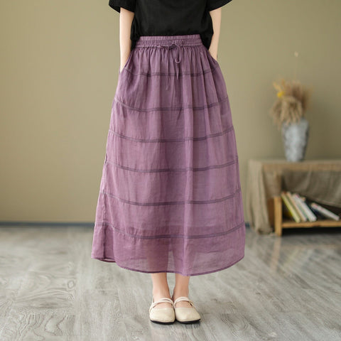 Women Summer Casual Linen A-Line Skirt