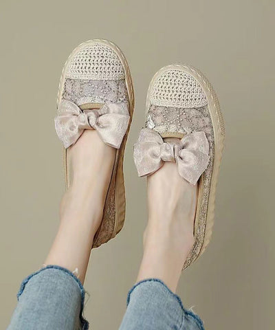 Schwarze Schleife Stilvolle Splicing Plateau Flache Schuhe für Damen