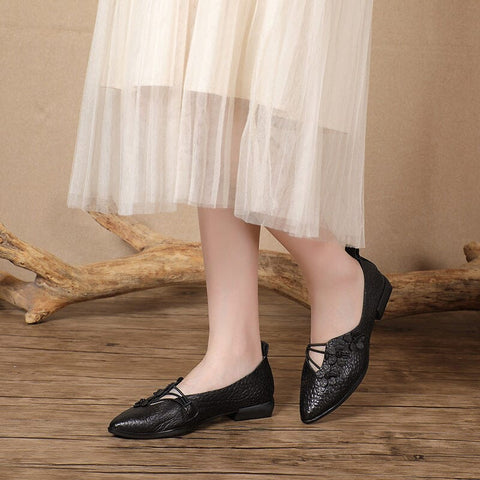 Women Spring Summer Retro Leather Flat Casual Shoes