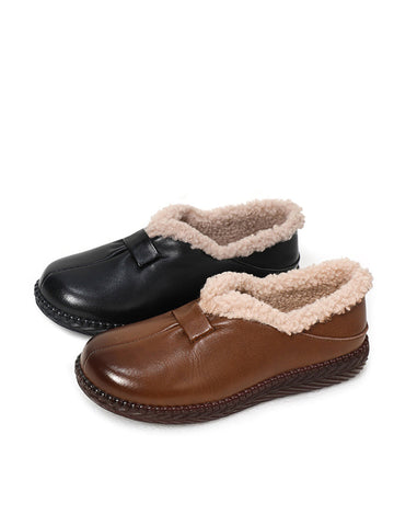 Women Winter Vintage Fleeced Leather Flat Shoes