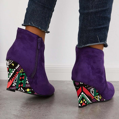 Suede Wedge High Heeled Ankle Boots Pointed Toe Dress Booties