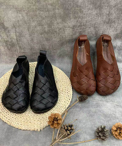 Schwarze flache Schuhe für Frauen handgefertigt aus Rindsleder ausgestattet Spleißen