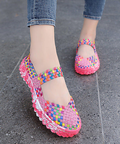 Lässige flache Spleißenschuhe für Frauen Rose Strickstoff