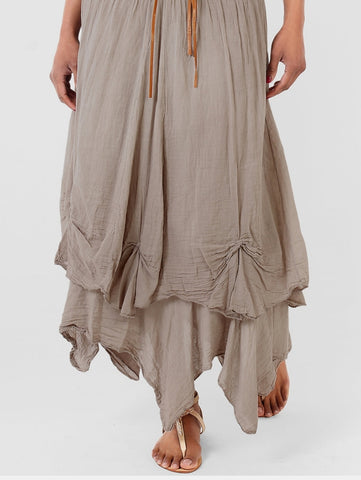 Casual Plain Asymmetrical Layered Hem Loose Midi Skirt