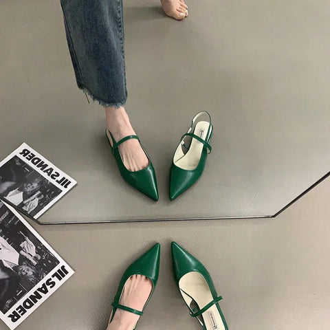 Summer Pointed Toe Women Sandal Shoes Fashion Shallow Slip On Flats Heel Ladies Elegant Office Shoes Outdoor Slingback Mules
