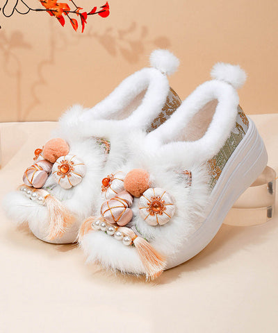 Lila Retro Handgefertigte Plateau-Ballerinas mit flauschiger Wolle im Spleiß-Design