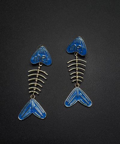 Style Blue Alloy Drip Glaze Fish Bone Stud Earrings