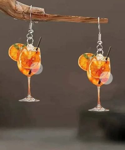 Unique Orange Stainless Steel Wine Glass Orange Juice Drop Earrings