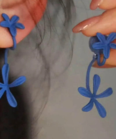 Beautiful Blue Copper Silver-Plated Gardenia Drop Earrings