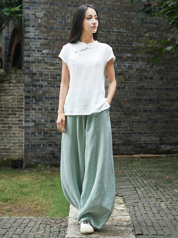 Vintage Loose Ramie Cotton Linen Bloomers Pants