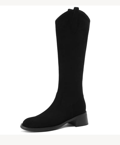 Boutique Splicing Plus Size Chunky Boots Black Suede