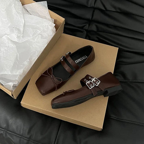 Designer Frühling Damen Mary Jane Schuhe Fashion Square Toe Damen Komfort Weiche Sohle Flats Damen Komfort Ballerinas Schuhe