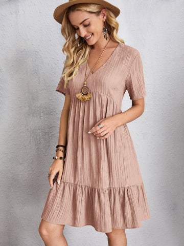 Full Size V-Neck Short Sleeve Beach Dress