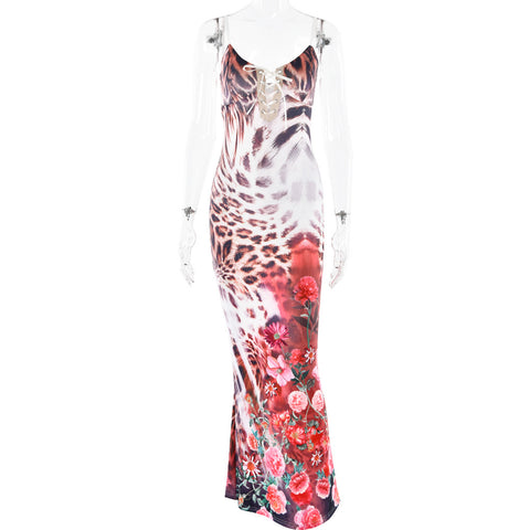 Robe de plage d'été avec bretelles imprimées, coupe slim, robe sexy et à la mode