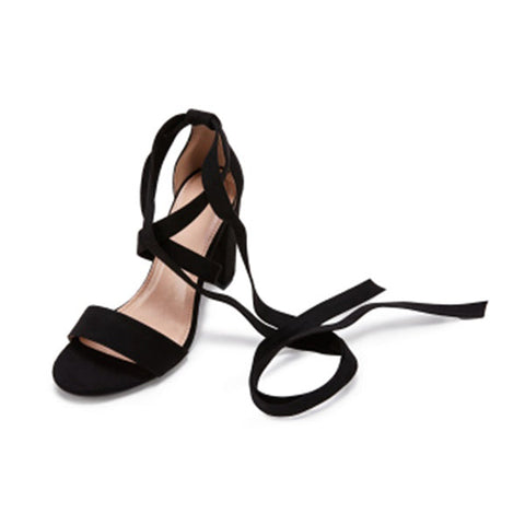 Sandalen mit Blockabsatz und Schnürung, offene Zehenpartie, Pumps mit Fesselriemchen