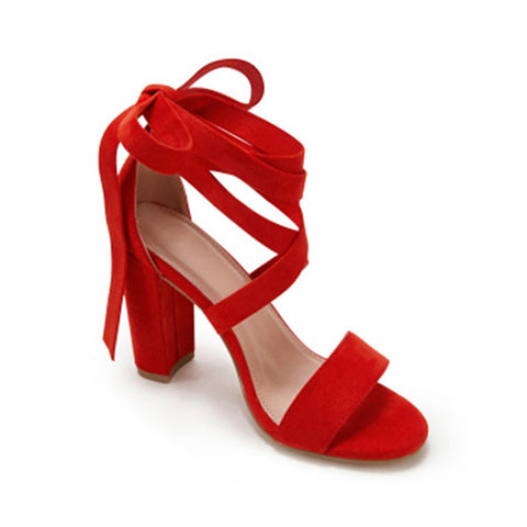 Sandalen mit Blockabsatz und Schnürung, offene Zehenpartie, Pumps mit Fesselriemchen