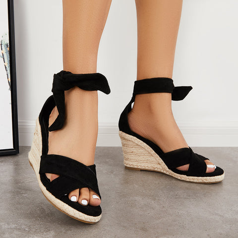 Criss Cross Lace Up Espadrille Wedges Ankle Tie Sandals