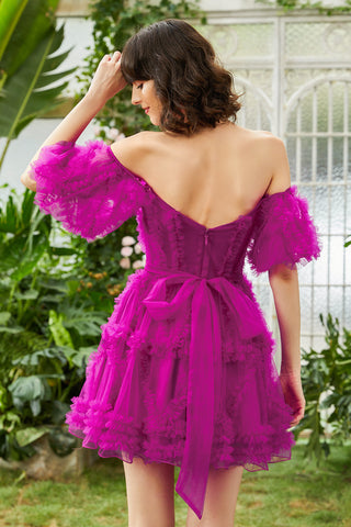 Cute A Line Off the Shoulder Black Tulle Corset Homecoming Dress