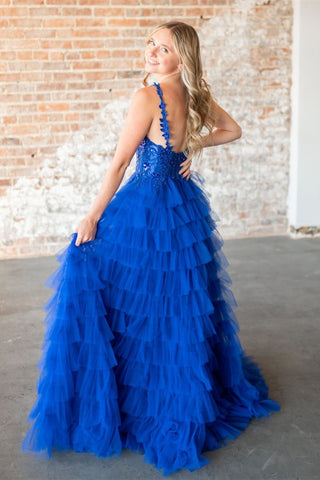 Layers Floral Tulle A-line Long Prom Dress