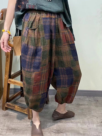 Women Worn Summer Print Loose Pocket Casual Pants
