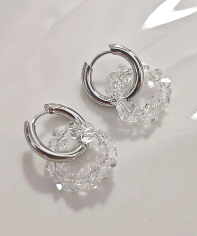 Stylish White Stainless Steel Crystal Hoop Earrings