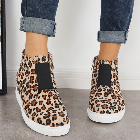 Casual Platform Hidden Wedge Sneakers High Top Ankle Booties