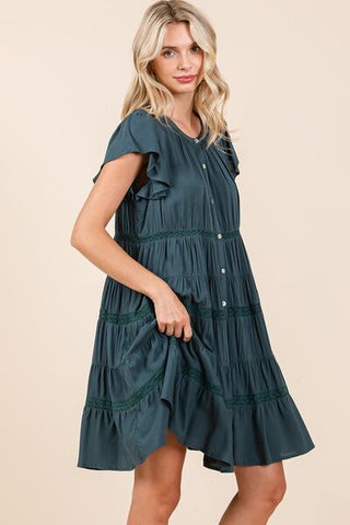 Lace Detail RuffledTiered Resort Midi Dress