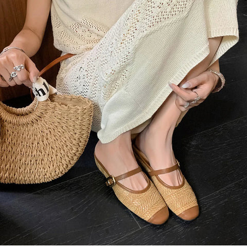 Designer Summer Women Weave Mules Slippers Fashion Shallow Slip On Ladies Outdoor Slides Female Flats Shoes