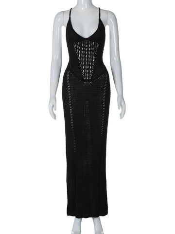 Robe en tricot creux sans bretelles dos nu à la mode et sexy