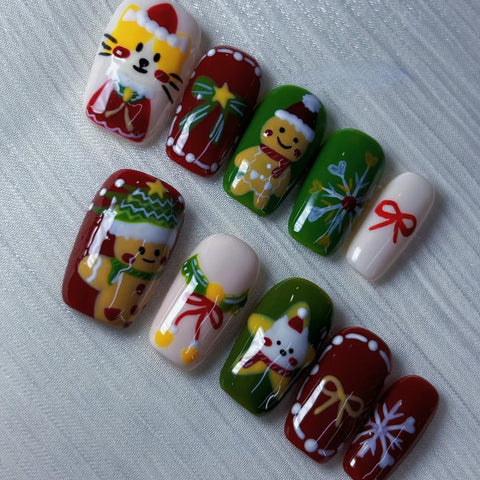 NewChristmas GingerbreadCarefully designed pure handmade press-on gel nails