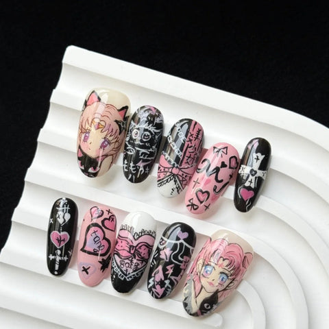3D Beautiful GirlCarefully designed pure handmade press-on gel nails