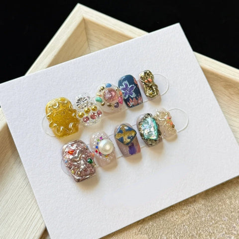 Luxury Pearl Square NailsCarefully designed pure handmade press-on gel nails