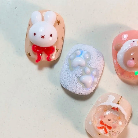 Hot SaleChristmas Rabbit and Gingerbread ManHandmade Artificial Gel Nail Press-On Nails