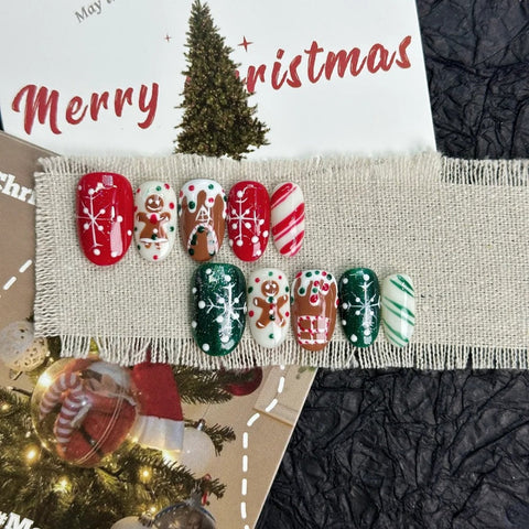 Hot SaleChristmas Snow & CookieHandmade Artificial Gel Nail Press-On Nails