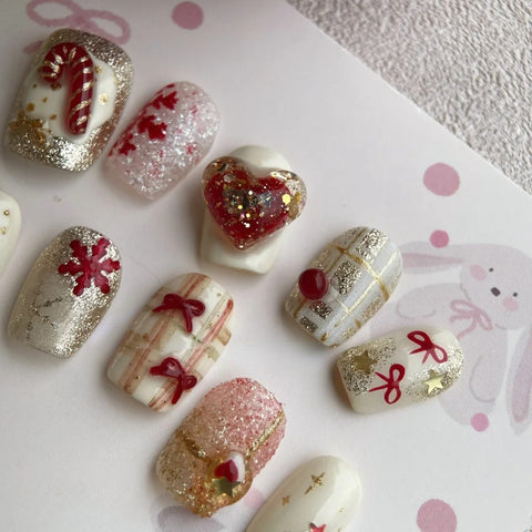Candy & ChristmasCarefully designed pure handmade press-on gel nails
