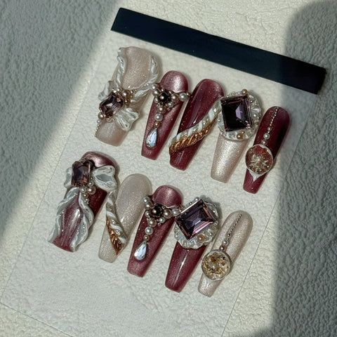 Hot SaleFloating Bow Christmas nailsHandmade Artificial Gel Nail Press-On Nails