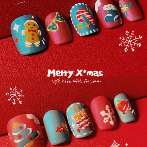 Painting ChristmasCarefully designed pure handmade press-on gel nails