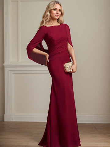 Trompete/Meerjungfrau U-Boot-Ausschnitt Bodenlang Chiffon Mutter der Braut Kleid Mit Plissee