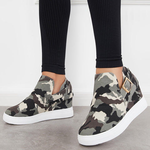 Camouflage Platform Hidden Wedge Sneakers Ankle Booties