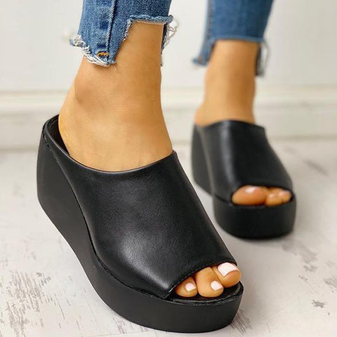 Chunky Platform Wedges Peep Toe Backless Mule Slide Sandals