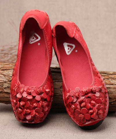Handgemachte flache Schuhe aus Maulbeerrindsleder mit Blumenspleiß