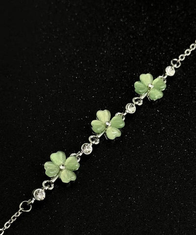 Stylish Green Four Leaf Clover Alloy Adjustable Bracelet