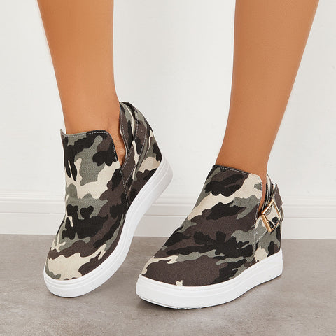 Camouflage Platform Hidden Wedge Sneakers Ankle Booties